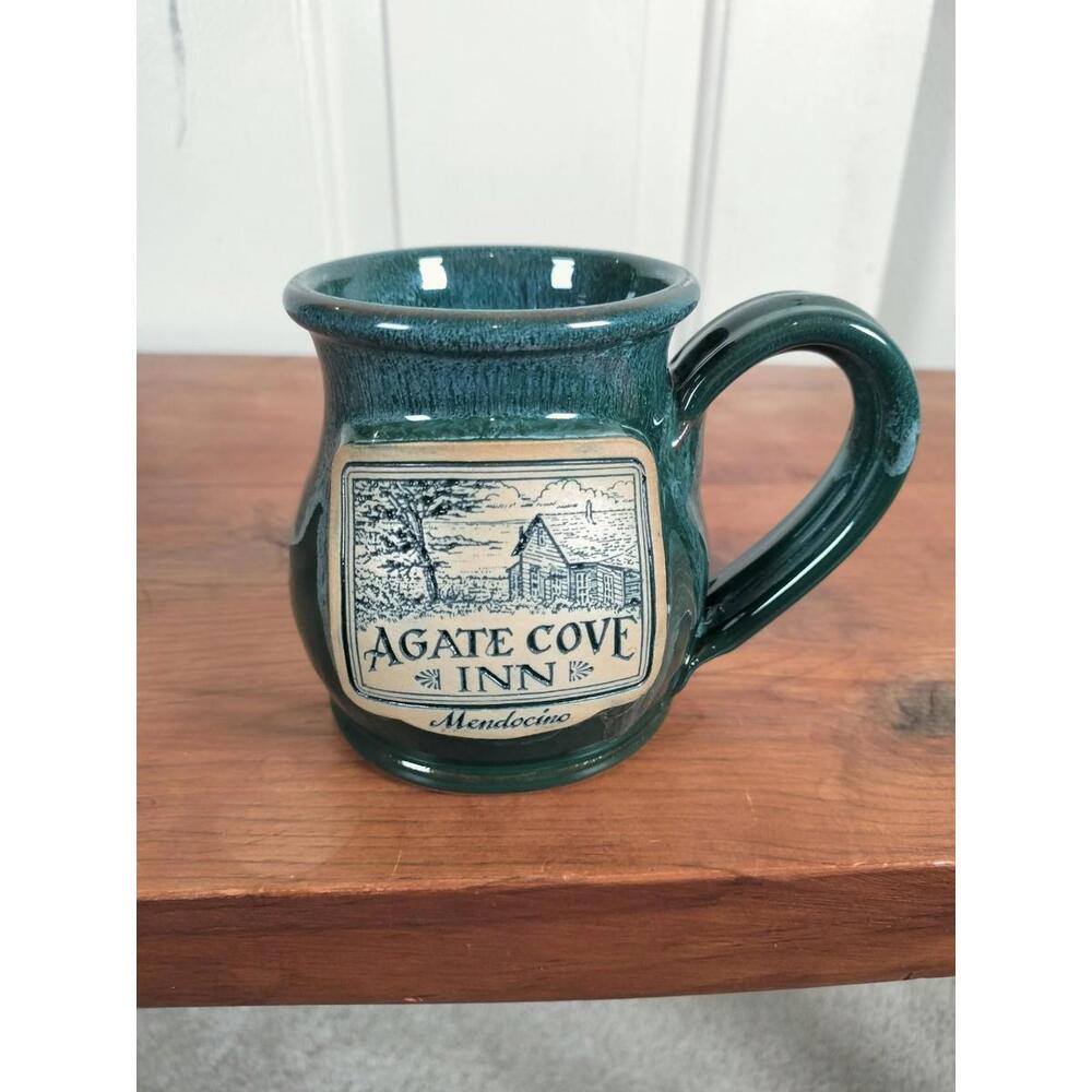 Deneen Pottery Agate Cove Inn Mendocino CA Mug‎ - Hand Thrown Green Glaze